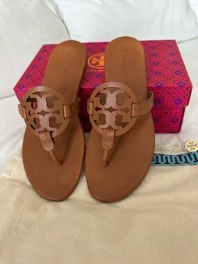 Tory Burch Leather Miller Sandals | Bourbon Miele | Size 9.5